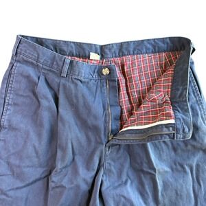 LL Bean Mens Double L Natural Fit Flannel Lined Pleated Chino Pants Navy 38x34